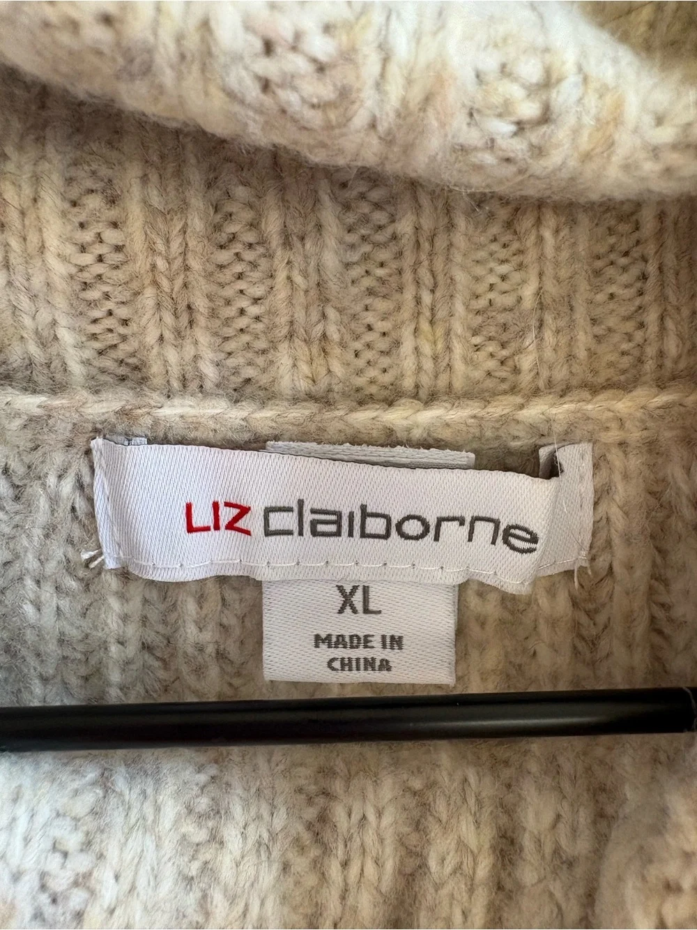 Liz Claiborne Cream Cable Knit Turtleneck Sweater with Side Buttons